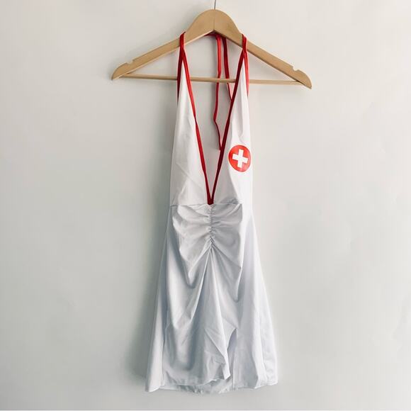 Nurse Costume Dress White and Red Halter Style Halloween Size S/M - Picture 6 of 6